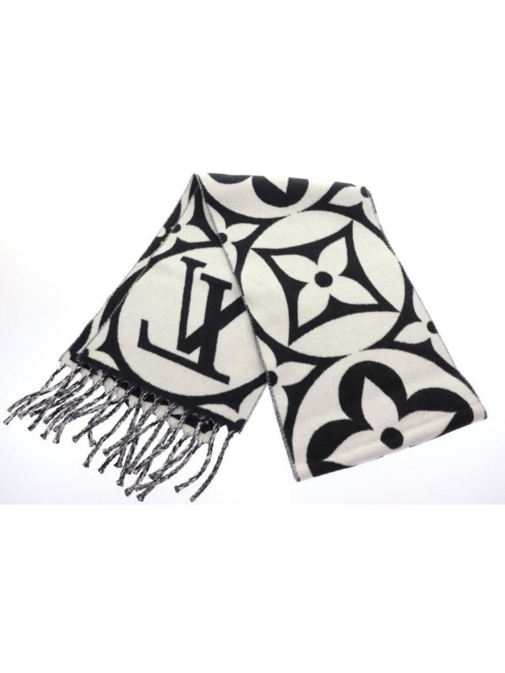 Louis Vuitton Scarf LV Medallion Logo Fringe Noir Black